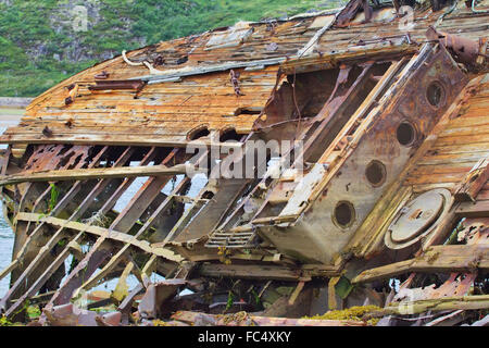 Skelett eines alten Schiffes nach Absturz Stockfoto