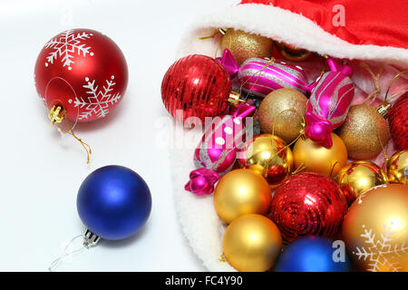 Leuchtende Weihnachtskugeln, Spielzeug in Tasche Stockfoto