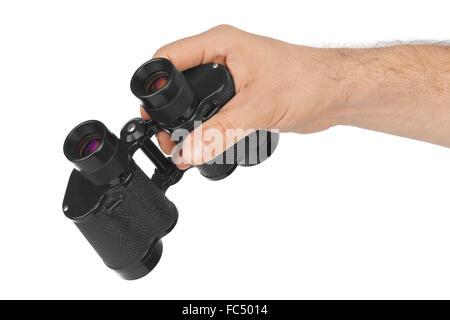 Hand mit dem Fernglas Stockfoto