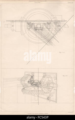 VIKTORIANISCHE ENGINEERING ZEICHNUNG. Perspektive-Lektion. Teil 5., alten Drucken 1876 Stockfoto