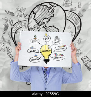 Zusammengesetztes Bild Porträt eines Geschäftsmannes versteckt sein Gesicht hinter einer Blindplatte Stockfoto