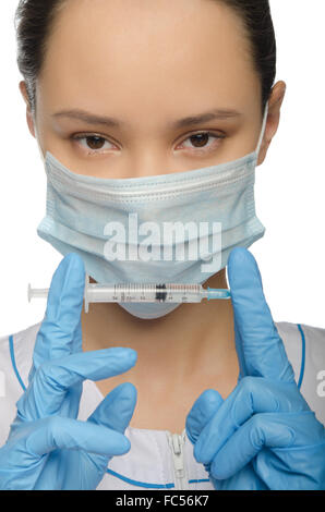 Porträt eines Arztes mit Spritze Stockfoto