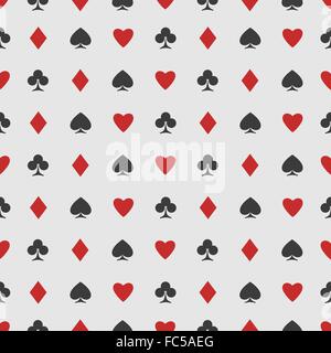 nahtlose Muster der Spielkarte passt auf weiß. Vektor-Hintergrund-Design. Herz, Pik, Karo und Clubs Symbol. Casino und Stock Vektor