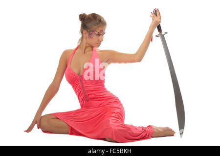 Schöne junge Frau mit Schwert Stockfoto