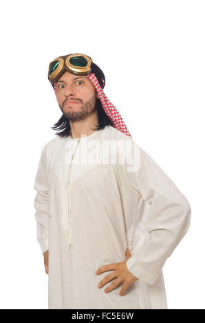 Arabische Mann mit Aviator Brille isoliert auf weiss Stockfoto