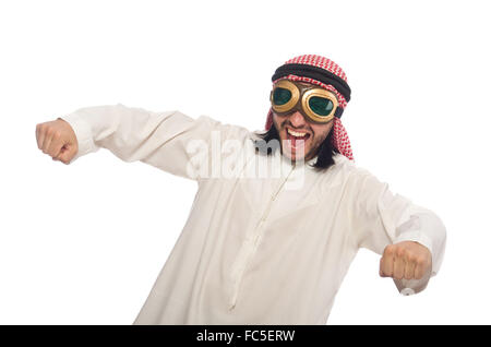 Arabische Mann mit Aviator Brille isoliert auf weiss Stockfoto