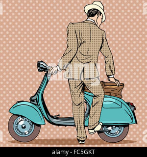 Der Mann bekommt einen Roller Stockfoto