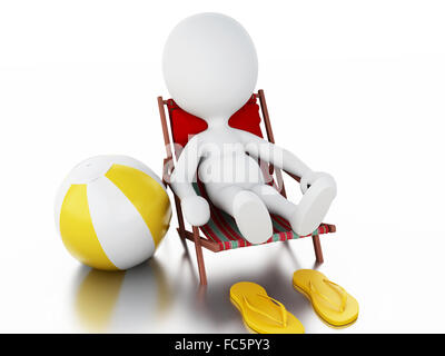 3D weiße Leute entspannt auf einer Liege. Stockfoto
