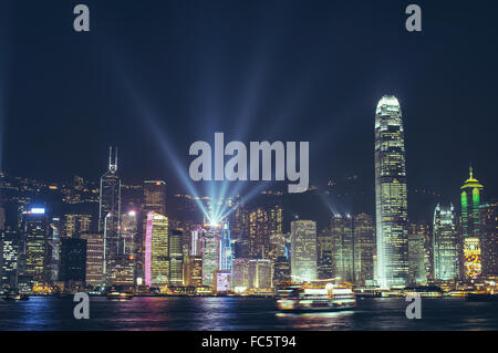 Hong Kong-Licht-Show in der Nacht Stockfoto