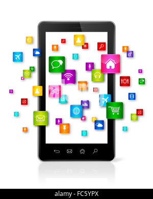 Herumfliegen Handy Apps-Symbole Stockfoto