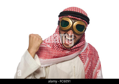 Arabische Mann mit Aviator Brille isoliert auf weiss Stockfoto