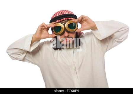 Arabische Mann mit Aviator Brille isoliert auf weiss Stockfoto