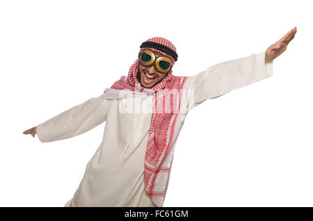 Arabische Mann mit Aviator Brille isoliert auf weiss Stockfoto