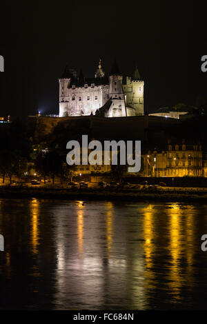 Chateau de Saumur, Saumur, Loire-Tal, Frankreich, in der Nacht Stockfoto