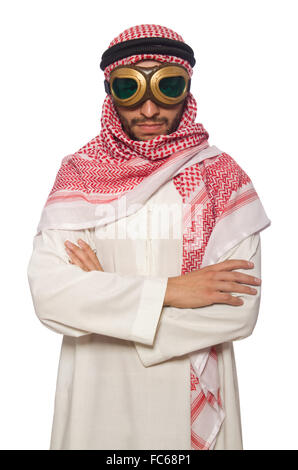Arabische Mann mit Aviator Brille isoliert auf weiss Stockfoto