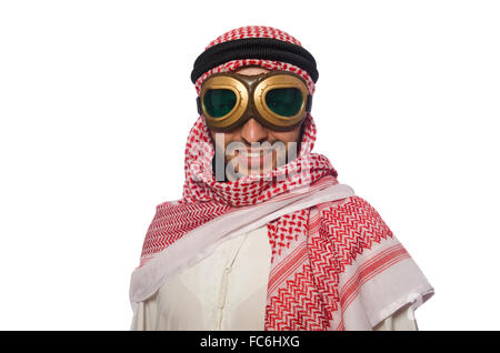 Arabische Mann mit Aviator Brille isoliert auf weiss Stockfoto