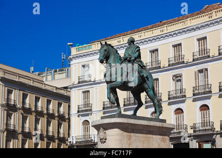 Statue auf der Plaza Sol in Madrid Spanien Stockfoto