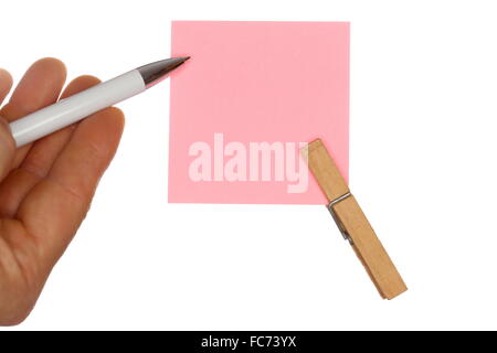 Schrift auf Hinweis Stockfoto