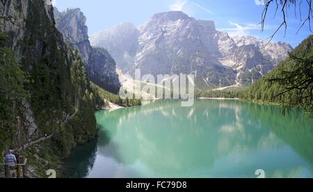 See-Prags mit Berg Seekofel, Stockfoto