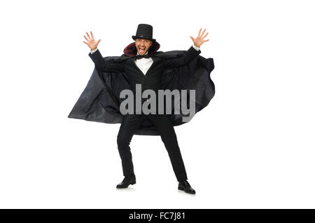 Mensch Magier isoliert auf weiss Stockfoto