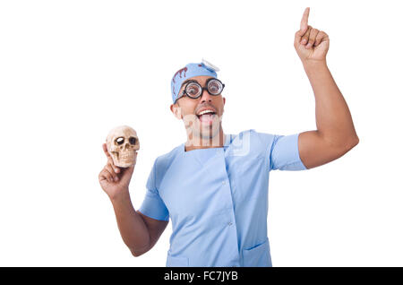 Junge Nurseboy mit Sculp isoliert auf weiss Stockfoto