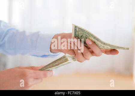 Hispanic Frau Geld zählen Stockfoto