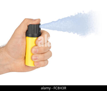 Hand mit Flasche Pfefferspray Stockfoto