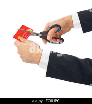 Schere schneiden alte Kreditkarte Stockfoto