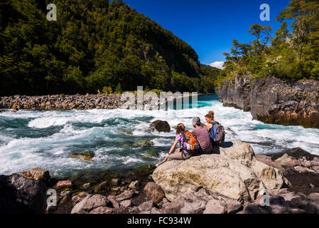 Petrohue Falls, Vicente Perez Rosales Nationalpark, chilenischen Seengebiet, Chile, Südamerika Stockfoto