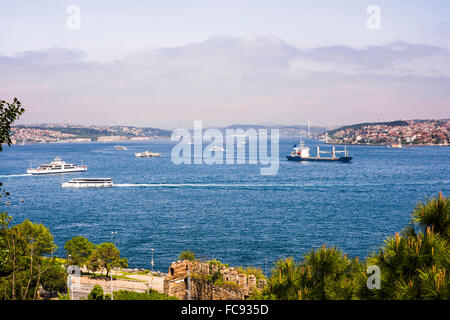 Bosporus, mit europäischen Istanbul am linken und asiatischen Istanbul rechts, Istanbul, Türkei, Europa, Eurasien Stockfoto