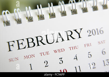 Kalender Februar 2016 hautnah Stockfoto