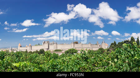 La Cite, mittelalterliche Festungsstadt Carcassonne, UNESCO-Weltkulturerbe, Languedoc-Roussillon, Frankreich, Europa Stockfoto