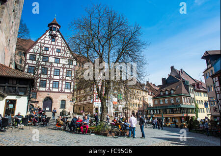 Fachwerkhäusern auf Albrecht Duerer Platz, Nürnberg, Bayern, Deutschland Stockfoto