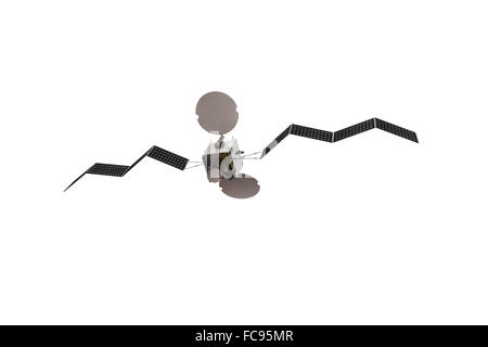 Satelliten, die isoliert auf weißem Hintergrund Stockfoto
