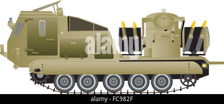 Eine detaillierte Darstellung eines aufgespürt gepanzerte Rakete starten Fahrzeugs isoliert auf weiss Stock Vektor