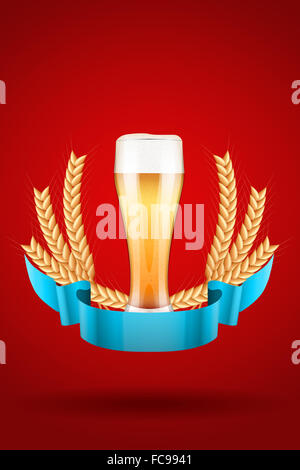 Brauerei-Label mit Glas helles Bier und Malz Stockfoto