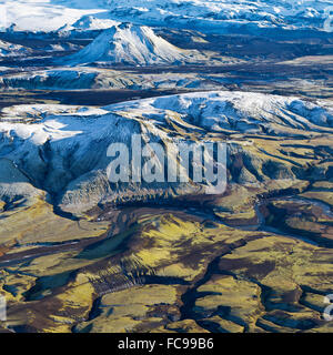 Luft der Berge, Emstrur Bereich. Region von Katla - subglazialer Vulkan unter Mýrdalsjökull Eiskappe, Island Stockfoto