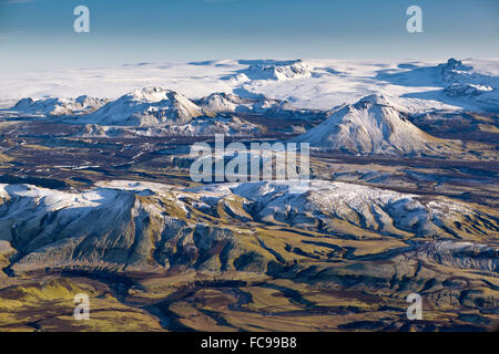 Luft der Berge, Emstrur Bereich. Region von Katla - subglazialer Vulkan unter Mýrdalsjökull Eiskappe, Island Stockfoto