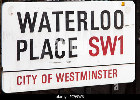 Waterloo Platz Straßenschild im Zentrum von London Stockfoto