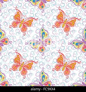 Nahtlose Muster, bunte Schmetterlinge Gliederung Stock Vektor