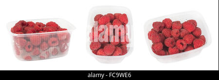 Gepackte Himbeeren weiß isoliert Stockfoto