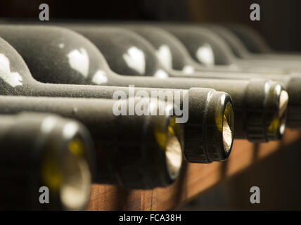 Weinflaschen Regal Stockfoto