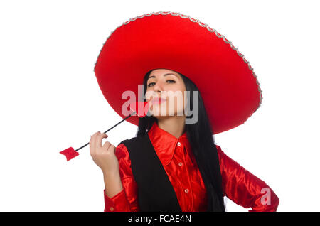 Mexikanische Frau in lustige Konzept auf weiß Stockfoto