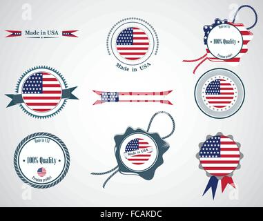 Hergestellt in USA - set mit Dichtungen, Abzeichen. Stock Vektor