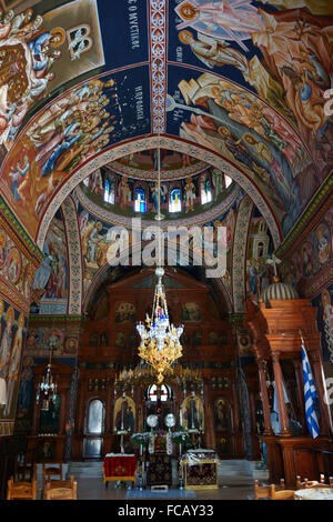 Arsani Kloster, Heiligen Sankt-Markus-Kirche des Todes, Innenraum mit Altar, Fresken, Insel Kreta, Griechenland Stockfoto