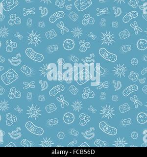 Viele Bakterien und Viren unter dem Mikroskop, nahtlose Muster Stock Vektor