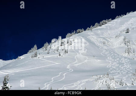 Loipen im Schnee im Skigebiet Park City, Utah Stockfoto