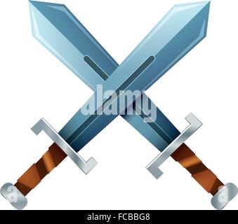 Gekreuzte Schwerter, Cartoon Ikone auf weiß Stock Vektor