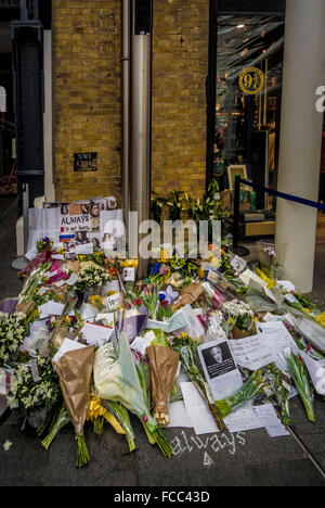 London, UK. 21. Januar 2016. Hommagen an Schauspieler Alan Rickman am Bahnhof Kings Cross. "Platform 9 3/4', verfügt in den Harry-Potter-Filmen und ist eine touristische Attraktion am Bahnhof. Fans des Schauspielers, der die Rolle des Professor Snape und starb am 14. Januar 2016, weiterhin Karten und Blumen in der Erinnerung hinterlassen.  Foto Bailey-Cooper Fotografie/Alamy Live-Nachrichten Stockfoto