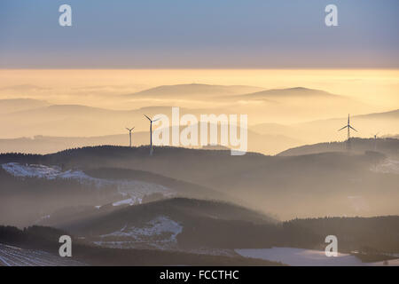 Luftaufnahme, Windkraftanlagen auf den Höhen des Sauerlandes, nördlichen Ostsauerländer Gebirgsrand Eslohe (Sauerland) Sauerland, Stockfoto